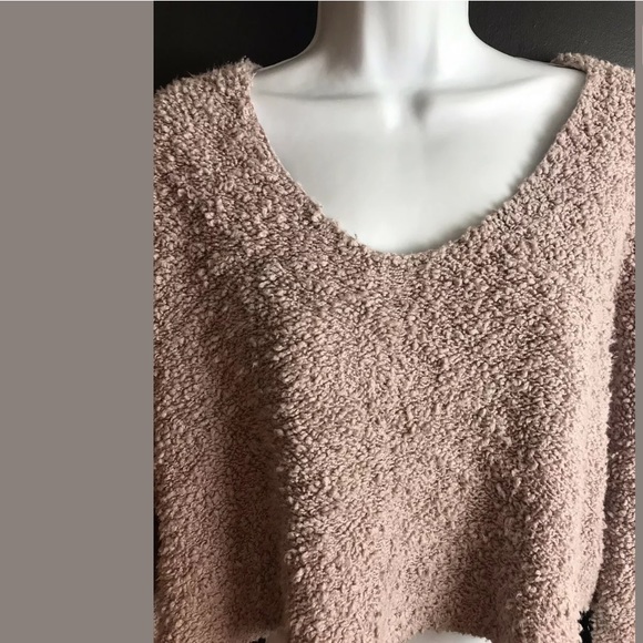 FREE PEOPLE Popcorn Pullover Sweater Fuzzy Top Crop Cropped Knit Blouse Mauve - Picture 5 of 11